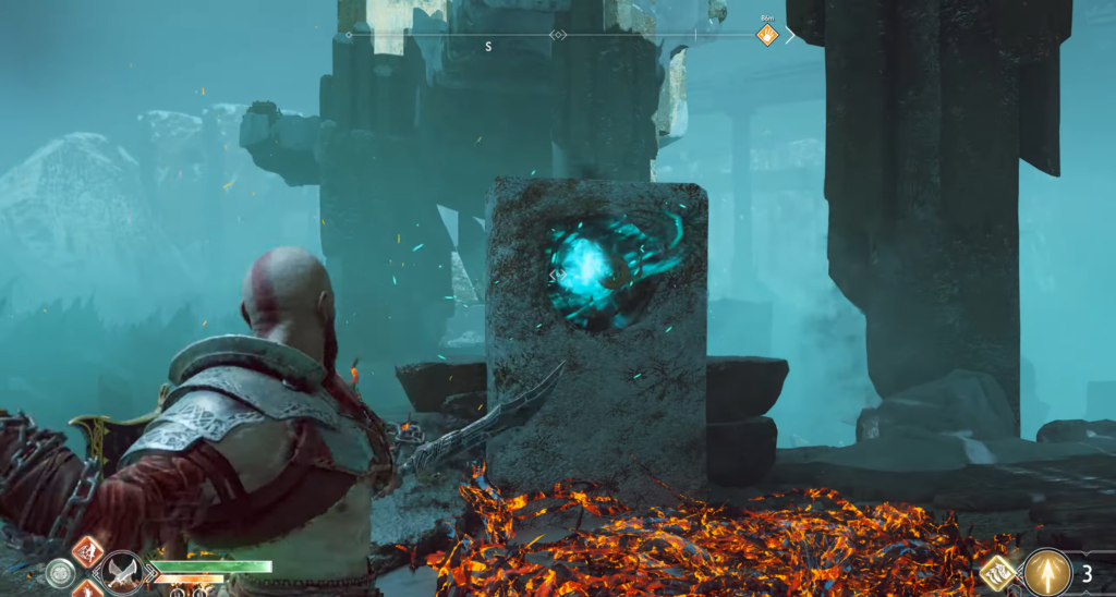 Кратос из God of War целится в руну руин