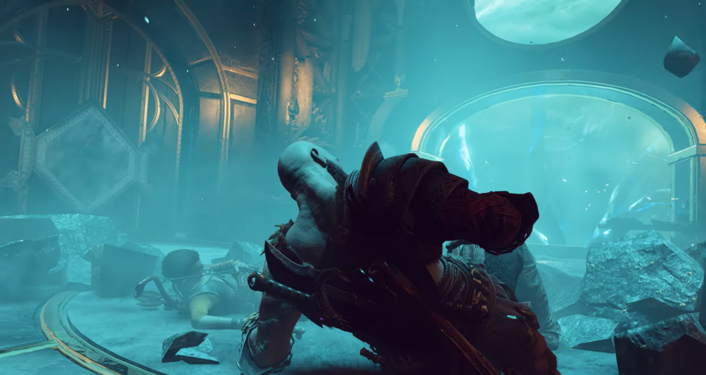 Кратос из God of War поднимается среди руин храма