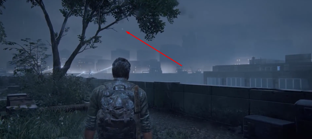 Джоэл из The Last of Us смотрит на город ночью