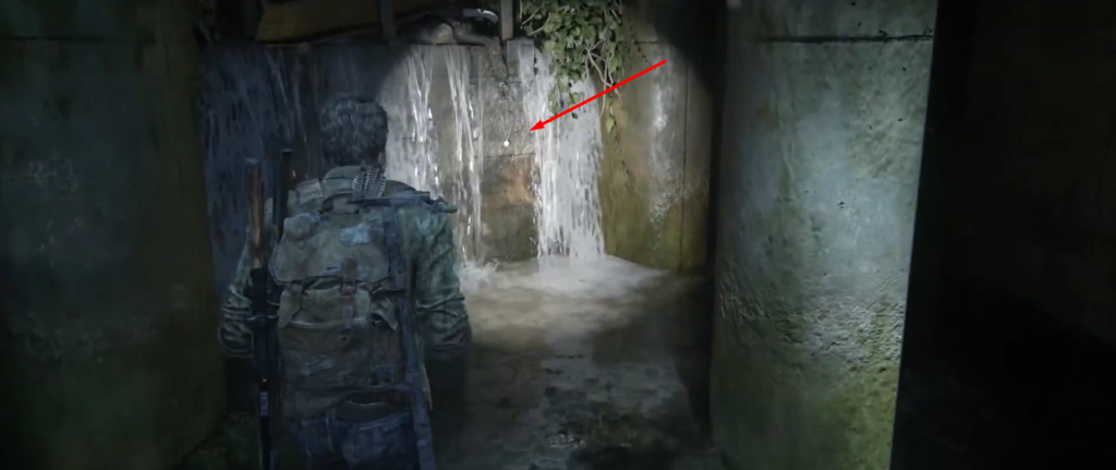 Джоэл из The Last of Us идет по туннелю с водопадом