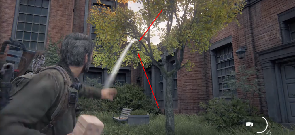 Джоэл из The Last of Us бросает кирпич во дворе