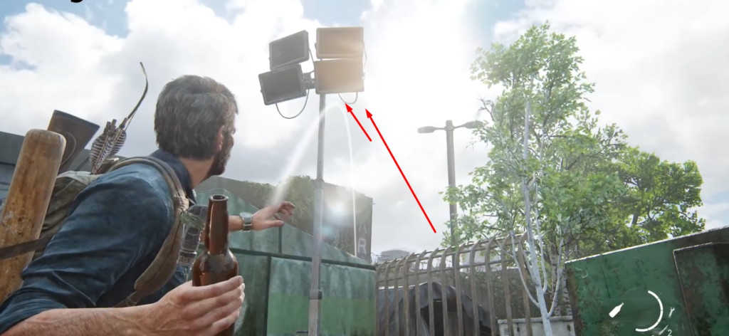Джоэл из The Last of Us бросает бутылку во дворе
