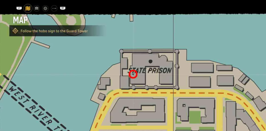 Карта игры показывает State Prison у реки