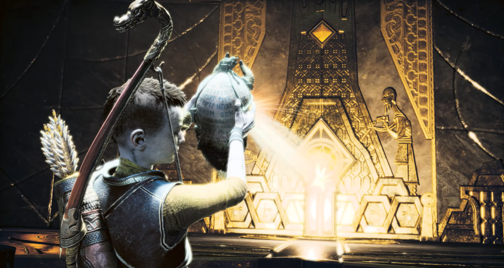 Атрей поднимает урну в храме God of War