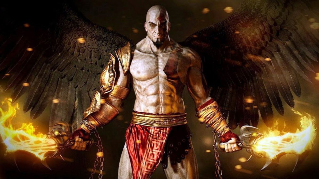Кратос из God of War держит клинки в огне