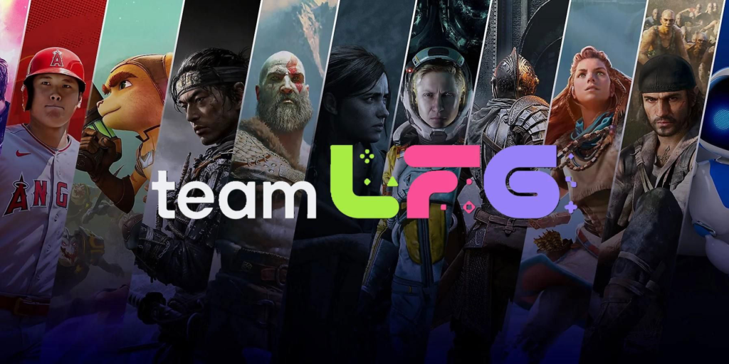 Логотип Team LFG на фоне игровых персонажей