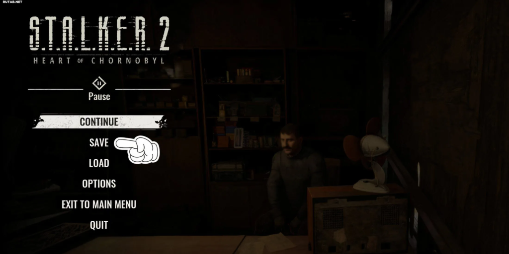 Меню паузы S.T.A.L.K.E.R. 2 в тёмной комнате