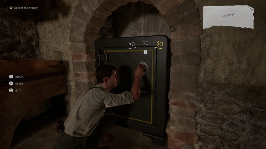 Нейтан Дрейк из Uncharted взламывает сейф в подвале