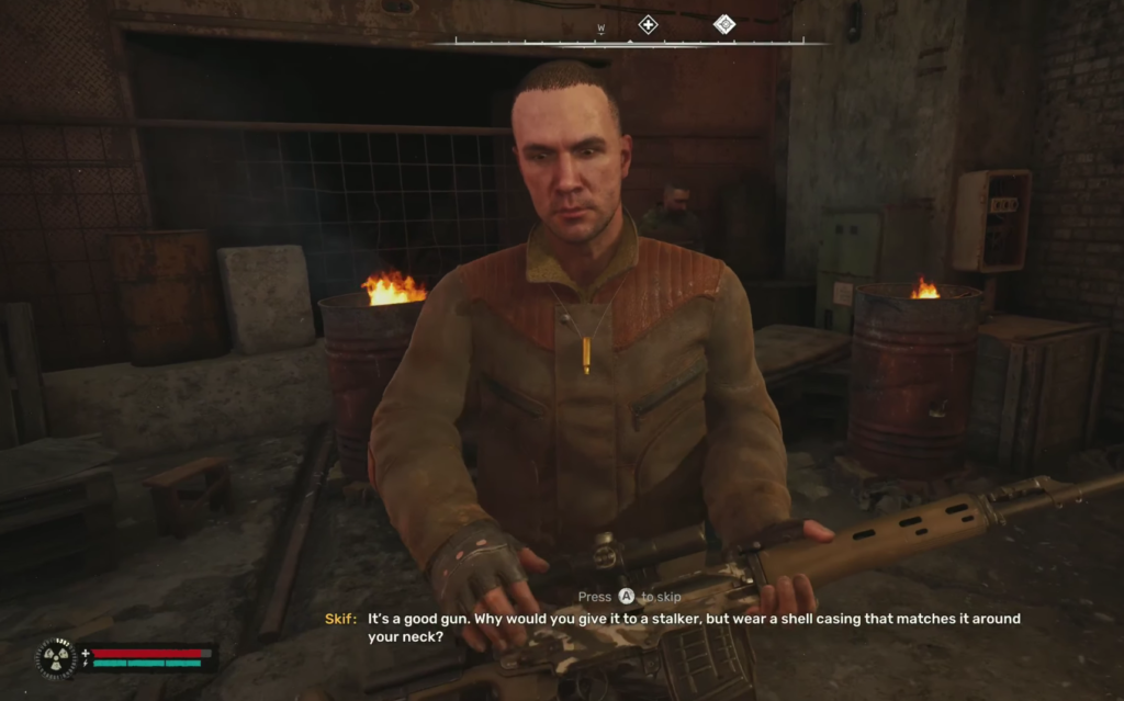 Скиф держит винтовку в убежище S.T.A.L.K.E.R. 2