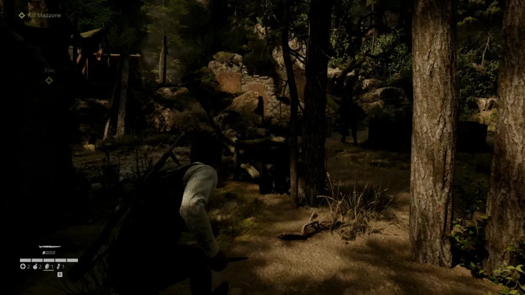 Персонаж крадётся по лесу в игре Sniper Elite 3