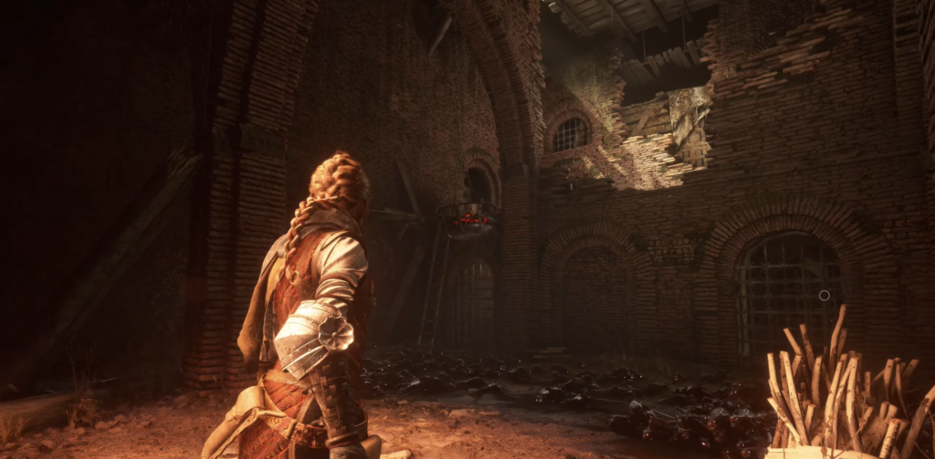 Амиция де Рун смотрит на руины крепости A Plague Tale