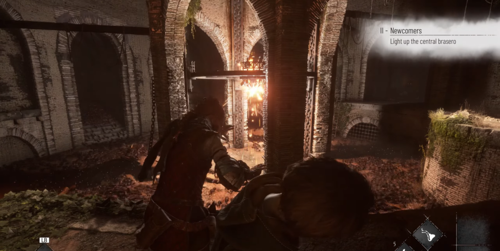 Амиция зажигает жаровню в руинах, A Plague Tale
