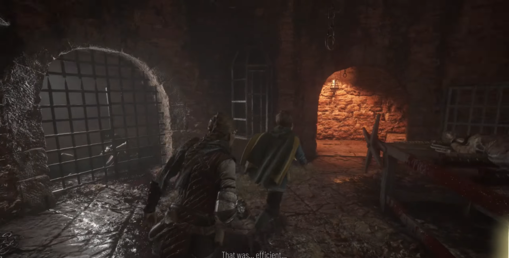Амиция и Гуго бегут по каменному подземелью A Plague Tale