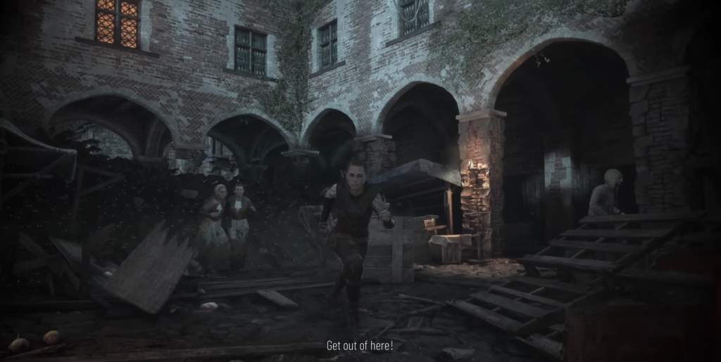 Амиция бежит по двору замка A Plague Tale
