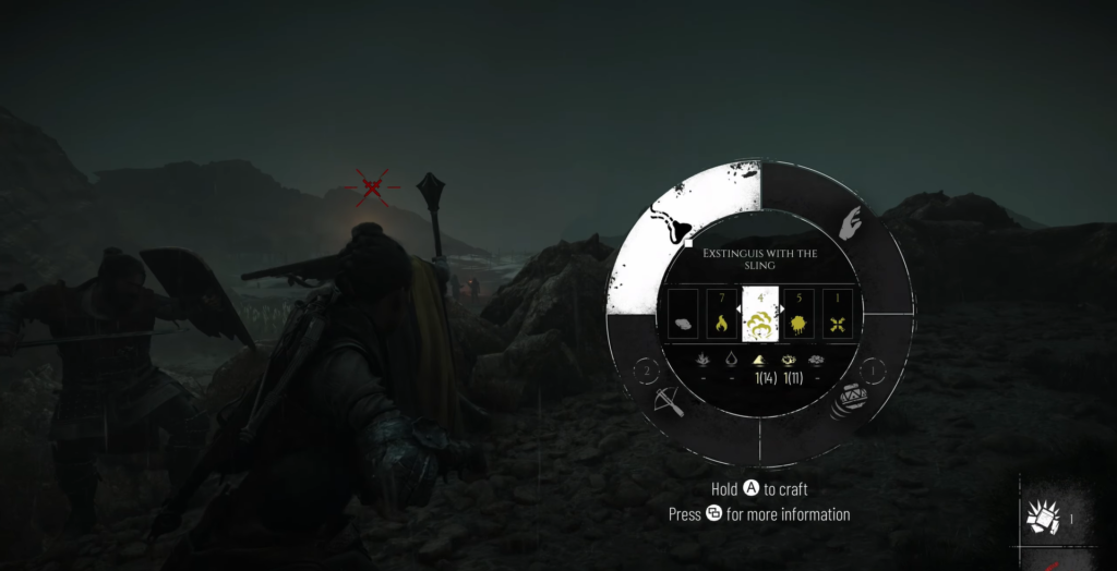 Меню крафта в игре Hellblade: Senua’s Sacrifice на берегу