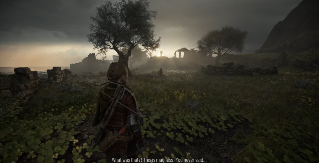 Амиция де Рун идет по полю руин A Plague Tale