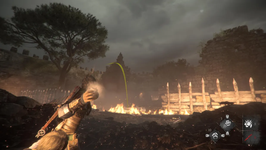 Амиция бросает горшок в горящей крепости A Plague Tale
