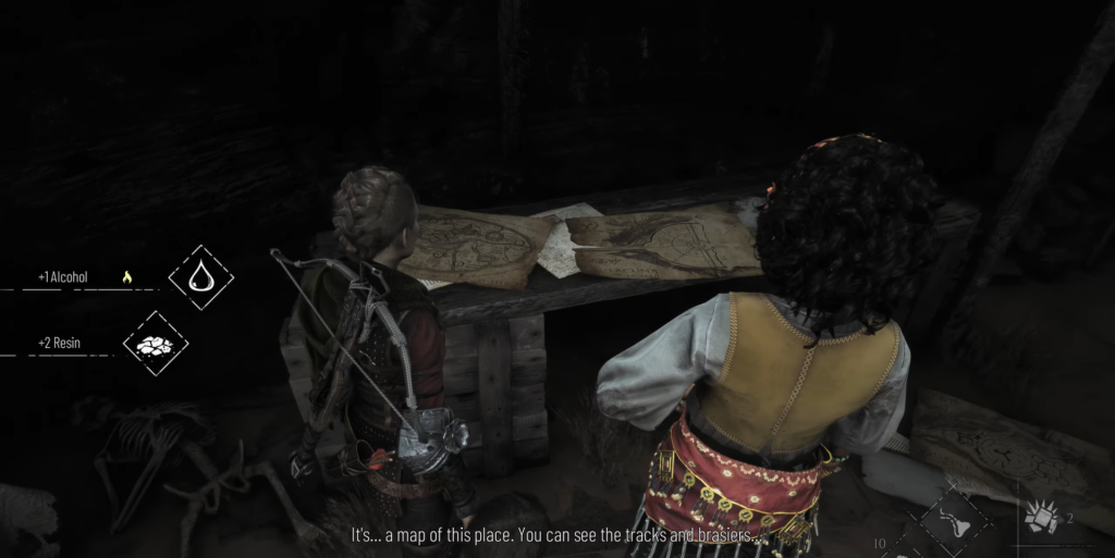 Амиция и София A Plague Tale рассматривают карту в пещере