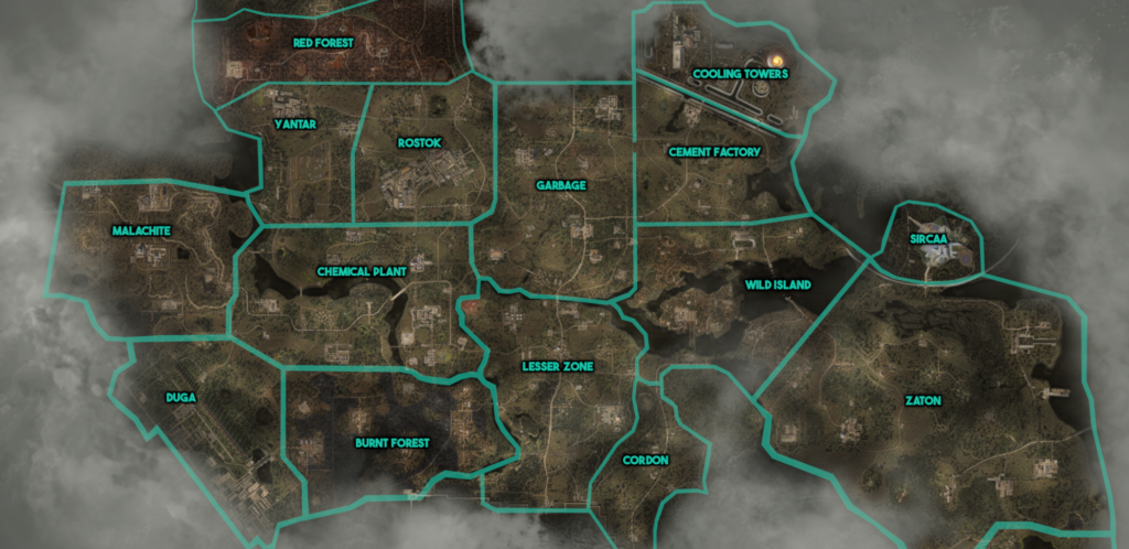 Карта зон S.T.A.L.K.E.R. 2 с отмеченными локациями