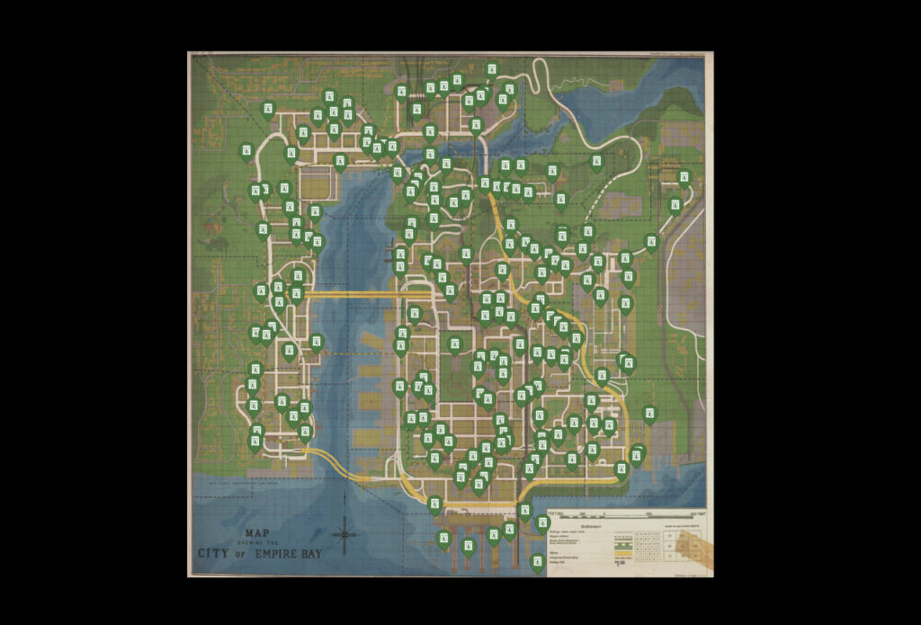 Карта Empire Bay из Mafia с метками мест