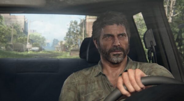 Джоэл из The Last of Us ведет машину в городе