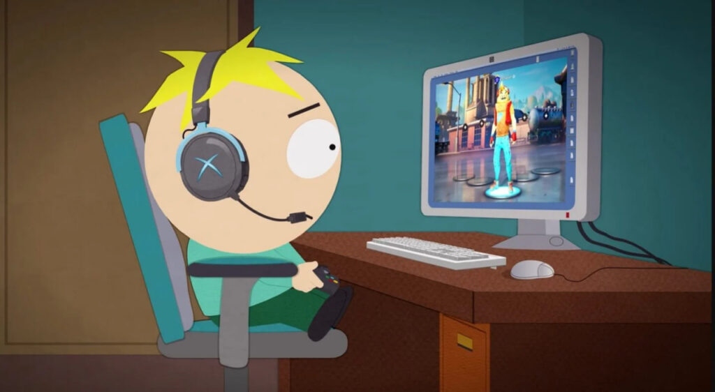 Баттерс из South Park играет в Fortnite за компьютером